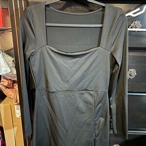 Classic Black Long-Sleeve Square Neck Dress